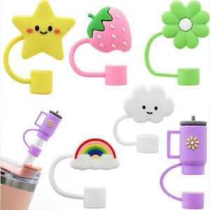 6 Silicone Straw Caps Dust Proof Toppers NIB Reusable Tumbler Protectors Covers
